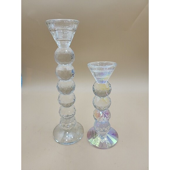 Crystal Faceted Candle Holders Candlestick 10.25 And 7 1/8"   Set Of 2 - Picture 1 of 6